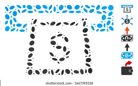 Dotted Mosaic based on cashout slot. Mosaic vector cashout slot is designed with randomized elliptic dots. Bonus icons are added.