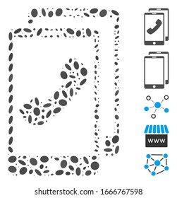 Dotted Mosaic based on cell phones. Mosaic vector cell phones is designed with random oval dots. Bonus icons are added.