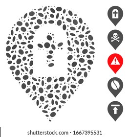 Dotted Mosaic based on cemetery marker. Mosaic vector cemetery marker is composed with random oval dots. Bonus icons are added.