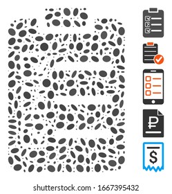 Dotted Mosaic based on check list. Mosaic vector check list is formed with scattered elliptic elements. Bonus icons are added.