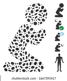 Dotted Mosaic based on child pray. Mosaic vector child pray is designed with scattered elliptic dots. Bonus icons are added.