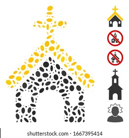Dotted Mosaic based on Christian church. Mosaic vector Christian church is formed with random elliptic spots. Bonus icons are added.