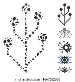 Dotted Mosaic based on circuit tree. Mosaic vector circuit tree is composed with scattered ellipse dots. Bonus icons are added.