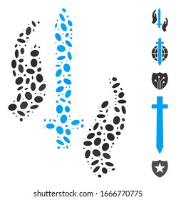 Dotted Mosaic based on classic guard. Mosaic vector classic guard is created with randomized ellipse elements. Bonus icons are added.