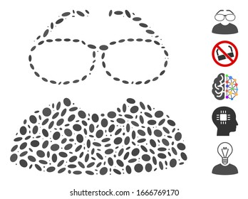 Dotted Mosaic based on clever spectacles. Mosaic vector clever spectacles is formed with random elliptic spots. Bonus icons are added.