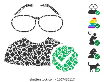 Mosaico con puntos basado en para los limpiadores. El vector mosaico para los escombros está diseñado con puntos rectangulares dispersos. Se agregan iconos de bonificación.