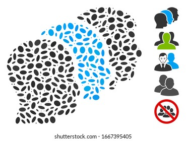 Dotted Mosaic based on client profiles. Mosaic vector client profiles is composed with scattered ellipse dots. Bonus icons are added.