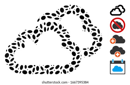 Dotted Mosaic based on clouds. Mosaic vector clouds is designed with randomized elliptic items. Bonus icons are added.