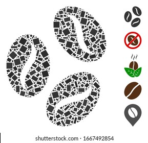 Dotted Mosaic based on cocoa beans. Mosaic vector cocoa beans is designed with randomized rectangle elements. Bonus icons are added.
