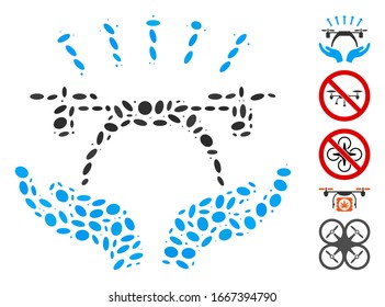 Dotted Mosaic based on copter startup. Mosaic vector copter startup is formed with scattered oval elements. Bonus icons are added.