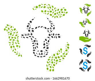 Dotted Mosaic based on cow care hands. Mosaic vector cow care hands is composed with random elliptic elements.