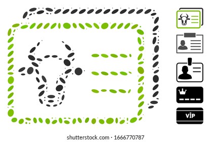 Dotted Mosaic based on cow account cards. Mosaic vector cow account cards is designed with randomized oval elements. Bonus icons are added.