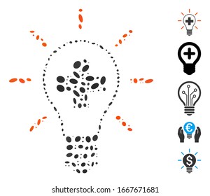 Dotted Mosaic based on creative medicine bulb. Mosaic vector creative medicine bulb is created with randomized ellipse spots. Bonus icons are added.