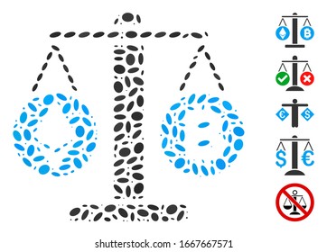 Dotted Mosaic based on cryptocurrency weight. Mosaic vector cryptocurrency weight is designed with randomized ellipse spots. Bonus icons are added.