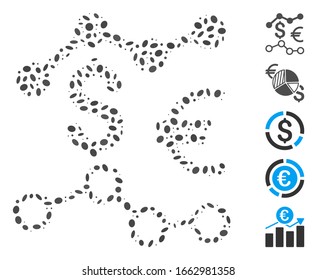 Mosaico distorsionado basado en gráficos de monedas. Los gráficos de monedas vectoriales mosaicos están diseñados con elementos de elipse aleatorios.