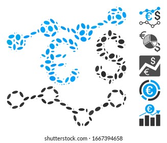 Dotted Mosaic based on currency charts. Mosaic vector currency charts is designed with randomized oval spots. Bonus icons are added.