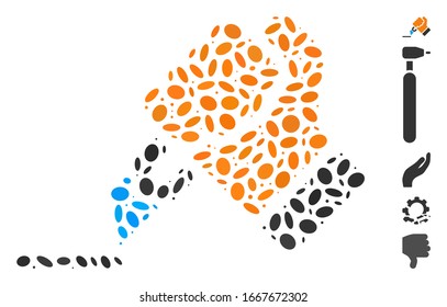 Dotted Mosaic based on cutting hand. Mosaic vector cutting hand is designed with randomized elliptic dots. Bonus icons are added.