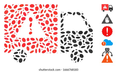 Dotted Mosaic based on danger transport truck. Mosaic vector danger transport truck is created with scattered ellipse spots. Bonus icons are added.