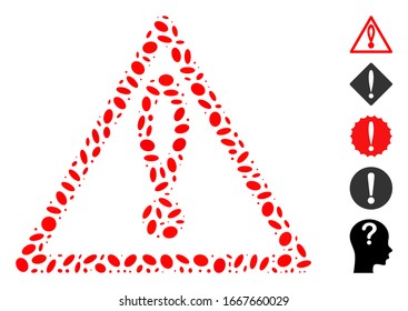 Dotted Mosaic based on danger. Mosaic vector danger is formed with random oval dots. Bonus icons are added.
