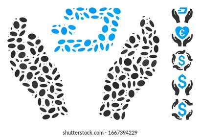 Dotted Mosaic based on Dash care hands. Mosaic vector Dash care hands is designed with scattered oval elements. Bonus icons are added.