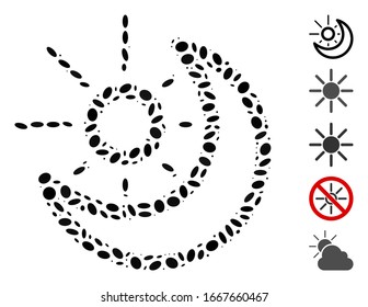 Dotted Mosaic based on day-night. Mosaic vector day-night is formed with randomized elliptic dots. Bonus icons are added.