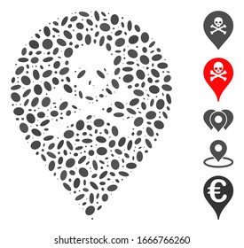 Dotted Mosaic based on death map marker. Mosaic vector death map marker is created with randomized elliptic elements. Bonus icons are added.