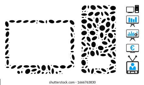 Dotted Mosaic based on desktop computer. Mosaic vector desktop computer is designed with random oval items. Bonus icons are added.