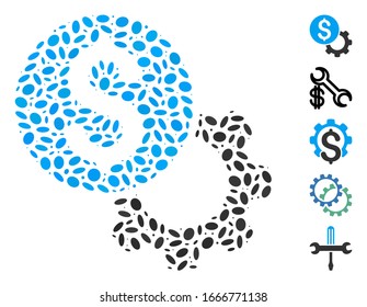 Mosaico distorsionado basado en el costo de desarrollo. El costo de desarrollo de vectores mosaicos se forma con elementos elípticos aleatorios. Se agregan iconos de bonificación.