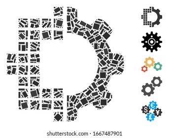 Mosaico distorsionado basado en tecnología digital. La tecnología digital vectorial mosaico está diseñada con elementos rectangulares dispersos. Se agregan iconos de bonificación.