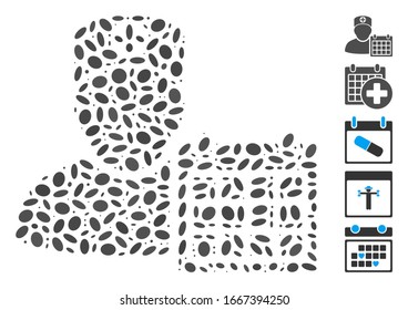 Dotted Mosaic based on doctor schedule calendar. Mosaic vector doctor schedule calendar is formed with randomized ellipse dots. Bonus icons are added.