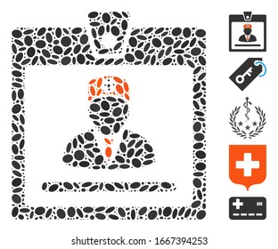 Dotted Mosaic based on doctor badge. Mosaic vector doctor badge is designed with randomized oval items. Bonus icons are added.