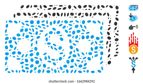 Dotted Mosaic based on dollar banknotes. Mosaic vector dollar banknotes is created with random ellipse dots.