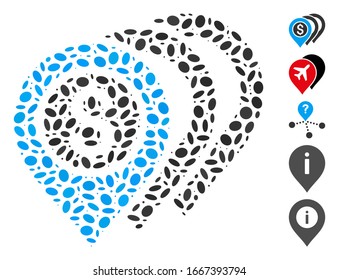 Dotted Mosaic based on dollar markers. Mosaic vector dollar markers is designed with randomized oval spots. Bonus icons are added.