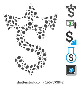 Dotted Mosaic based on dollar expences. Mosaic vector dollar expences is formed with randomized oval elements. Bonus icons are added.
