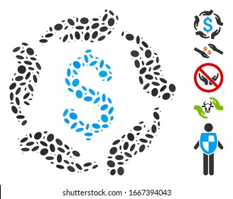 Dotted Mosaic based on dollar care hands. Mosaic vector dollar care hands is formed with scattered oval items. Bonus icons are added.