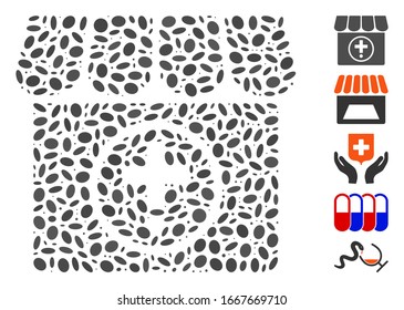 Dotted Mosaic based on drugstore. Mosaic vector drugstore is created with random oval elements. Bonus icons are added.