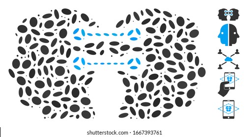 Dotted Mosaic based on dual heads interface connection. Mosaic vector dual heads interface connection is created with random oval items. Bonus icons are added.