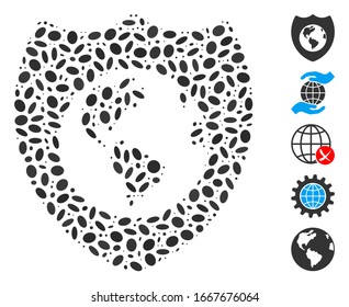 Gedotter Mosaik auf der Grundlage des Erdschildes. Die Mosaikschild der Vektorillustration wird mit zufälligen ovalen Flecken gebildet. Bonussymbole werden hinzugefügt.