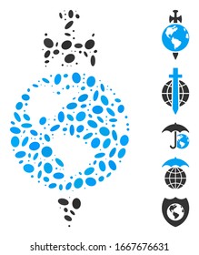 Dotted Mosaic based on Earth guard. Mosaic vector Earth guard is formed with random elliptic dots. Bonus icons are added.