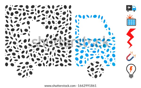 Dotted Mosaic based on\
electric truck. Mosaic vector electric truck is composed with\
random oval dots.