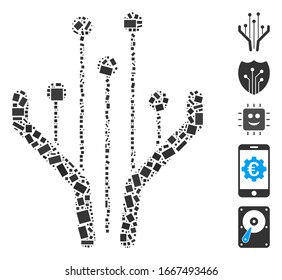 Dotted Mosaic based on electronic filter. Mosaic vector electronic filter is created with scattered rectangular elements. Bonus icons are added.