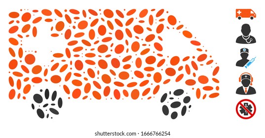 Mosaico distorsionado basado en una camioneta de emergencia. La camioneta de emergencia vector mosaico se crea con elementos ovales aleatorios. Se agregan iconos de bonificación.