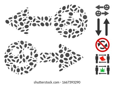 Dotted Mosaic based on emotion exchange arrows. Mosaic vector emotion exchange arrows is formed with random oval spots. Bonus icons are added.