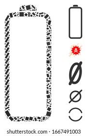 Dotted Mosaic based on empty battery. Mosaic vector empty battery is created with random rectangular dots. Bonus icons are added.