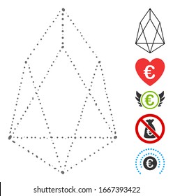 Dotted Mosaic based on eos currency. Mosaic vector eos currency is created with scattered elliptic spots. Bonus icons are added.