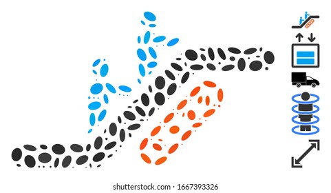 Dotted Mosaic based on escalator. Mosaic vector escalator is created with scattered ellipse elements. Bonus icons are added.