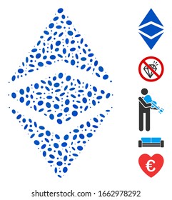 Dotted Mosaic based on Ethereum classic. Mosaic vector Ethereum classic is formed with random ellipse dots.