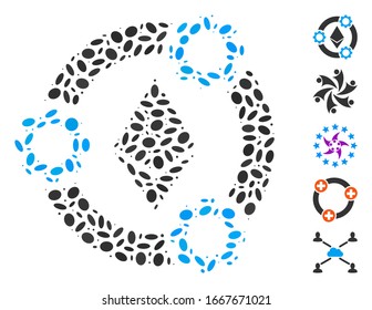 Dotted Mosaic based on Ethereum pool collaboration. Mosaic vector Ethereum pool collaboration is created with random oval items. Bonus icons are added.