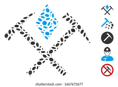 Dotted Mosaic based on Ethereum mining hammers. Mosaic vector Ethereum mining hammers is composed with randomized elliptic items. Bonus icons are added.