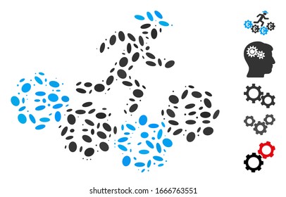 Dotted Mosaic based on Euro gears runner. Mosaic vector Euro gears runner is designed with random ellipse spots. Bonus icons are added.